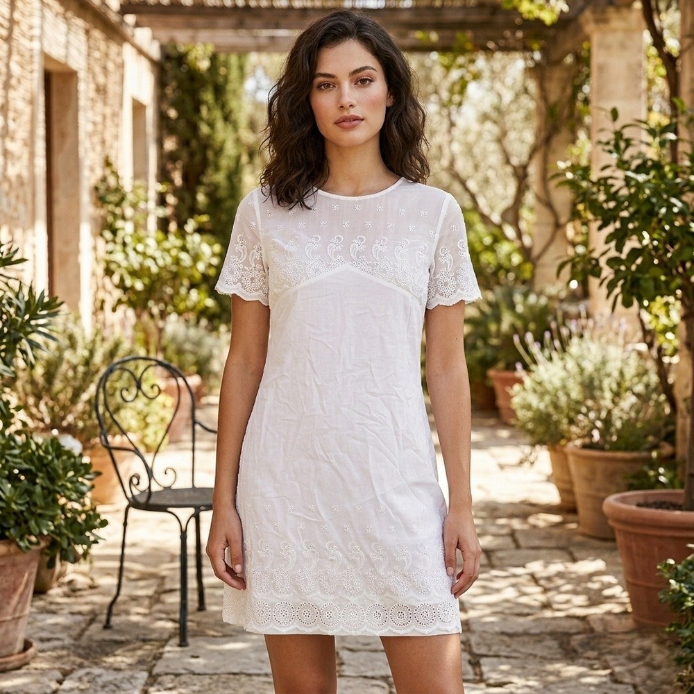 Pink Girl Dress Womens Size M Crochet Lace‎ Embroidered Mini Coquette White NWT